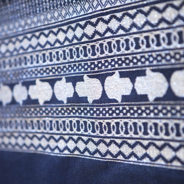 Handmade Navy Blue Throw-Silver Hand of Fatima (2.5m x 1.5m)
