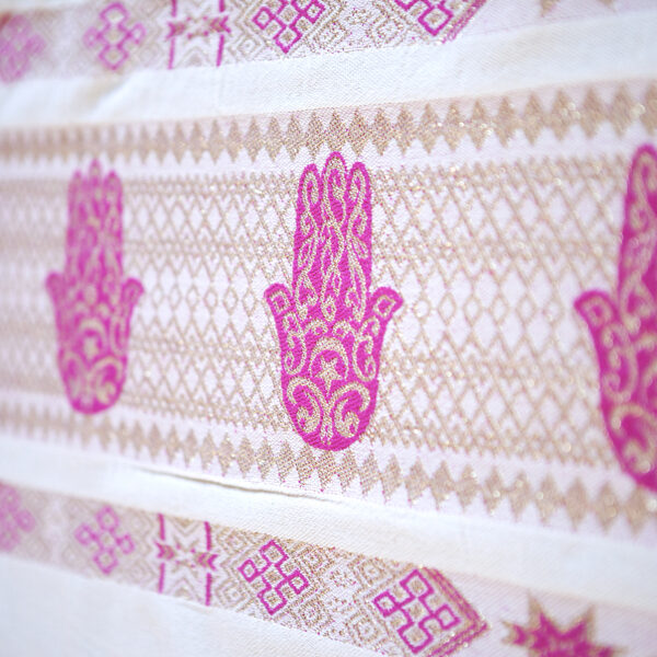 Handmade White Throw-Bright Pink Hand of Fatima (2.5m x 1.5m)
