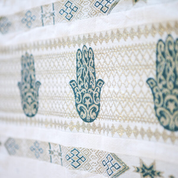 Handmade White Throw-Emerald Green Hand of Fatima (2.5m x 1.5m)