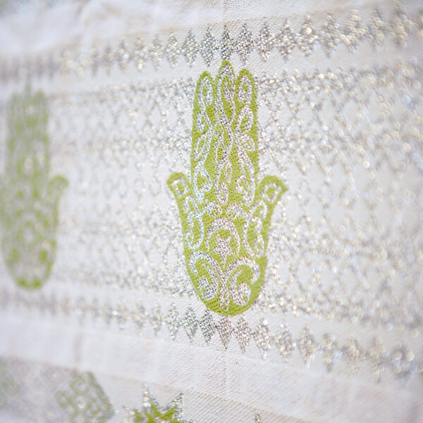 Handmade White Throw-Lime Green Hand of Fatima (2.5m x 1.5m)