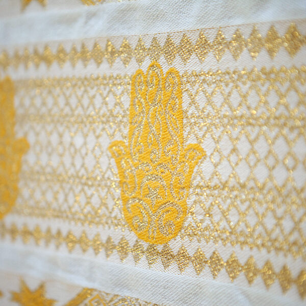 Handmade White Throw-Warm Yellow Hand of Fatima (2.5m x 1.5m)